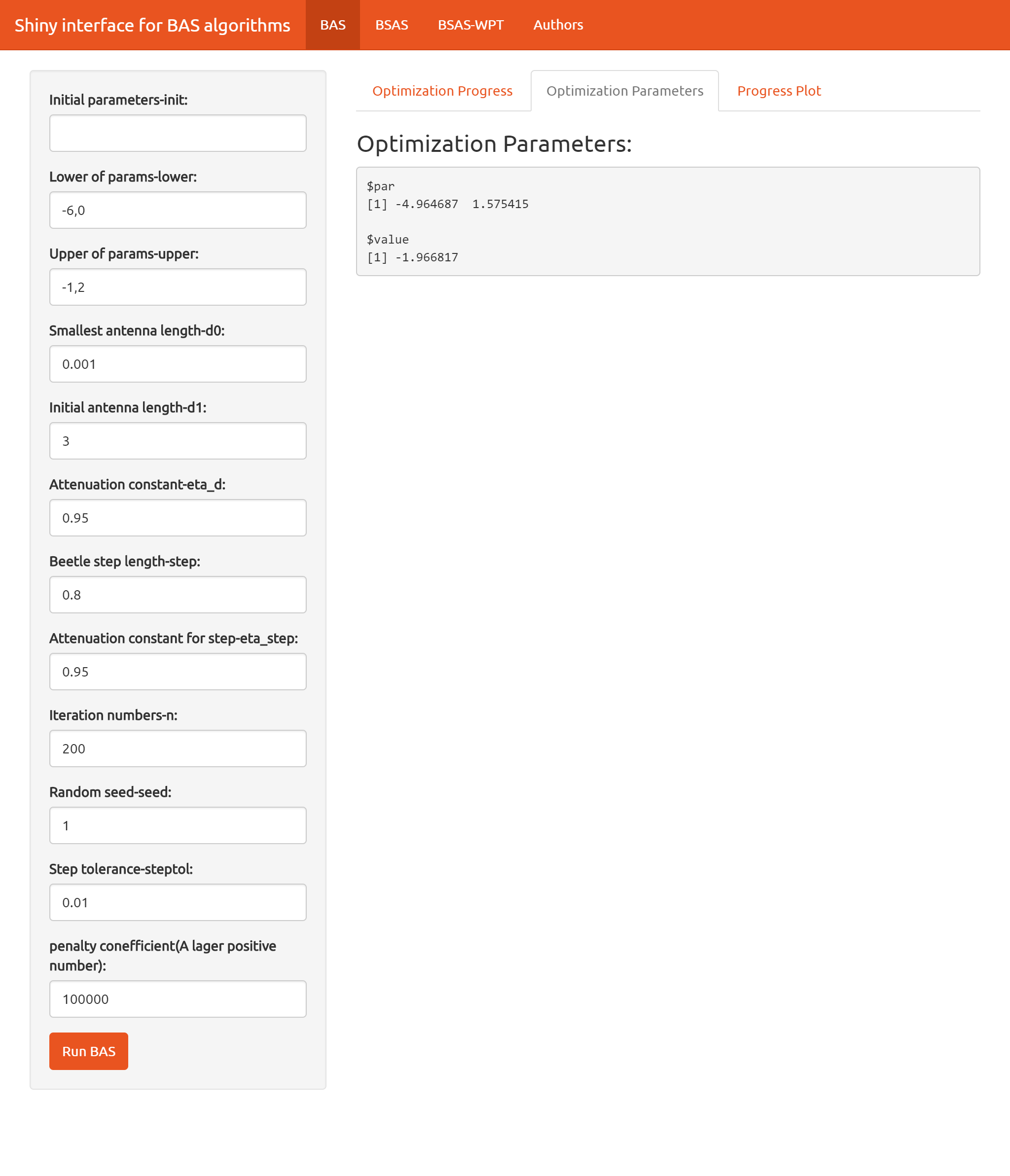 Optimization Parameters栏信息